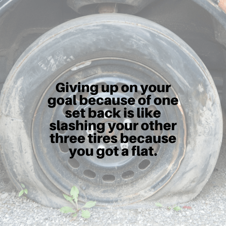 Read more about the article Giving up on your goal because of one setback is like slashing your other three tires because you got a flat.