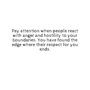 Read more about the article Pay attention when people react with anger and hostility to your boundaries. You have found the edge where their respect for you ends.