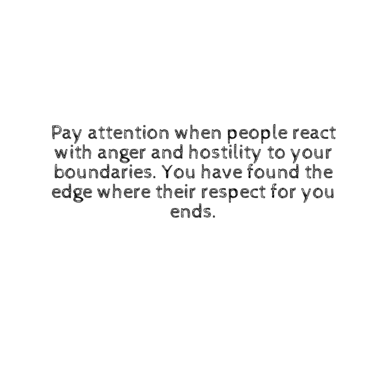 Read more about the article Pay attention when people react with anger and hostility to your boundaries. You have found the edge where their respect for you ends.