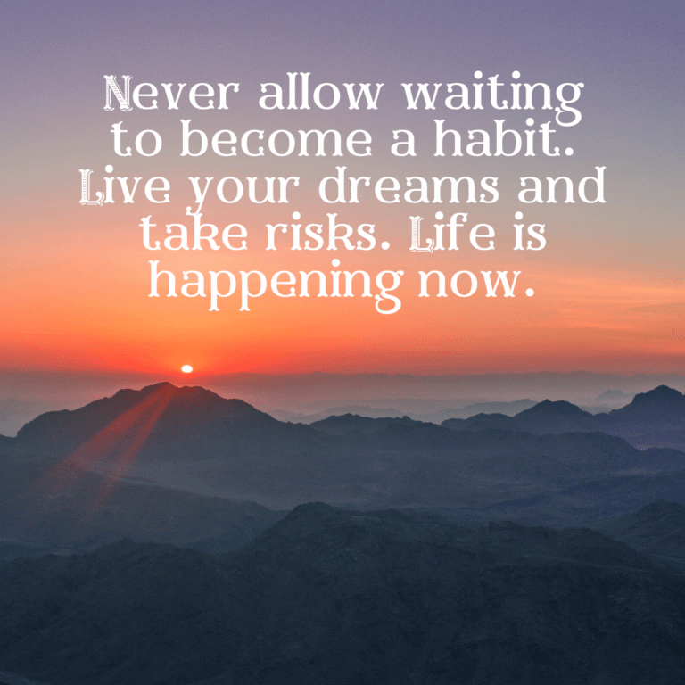 Read more about the article Never allow waiting to become a habit. Live your dreams and take risks. Life is happening now.