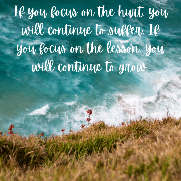 Read more about the article If you focus on the hurt, you will continue to suffer. If you focus on the lesson, you will continue to grow.