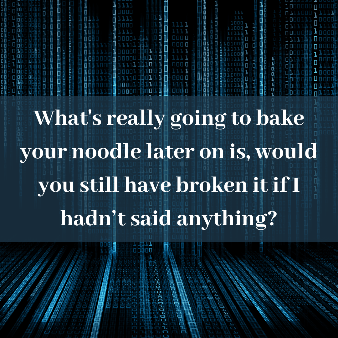 You are currently viewing What’s really going to bake your noodle later on is, would you still have broken it if I hadn’t said anything?