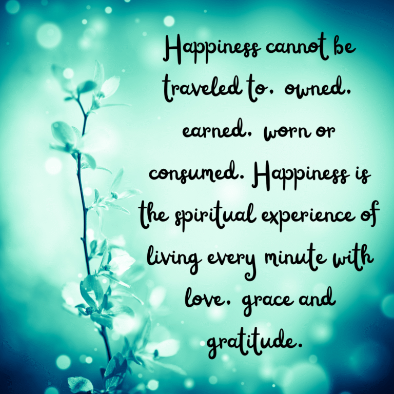 Read more about the article Happiness cannot be traveled to, owned, earned, worn or consumed. Happiness is the spiritual experience of living every minute with love, grace and gratitude.